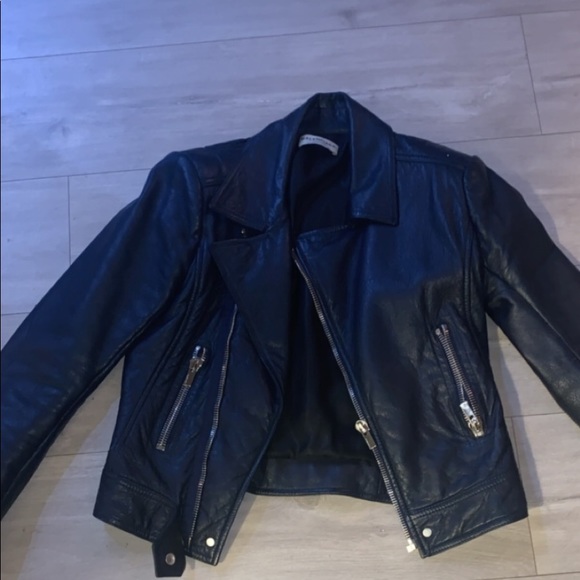 Balenciaga Navy Blue Leather Biker Jacket - Picture 2 of 2